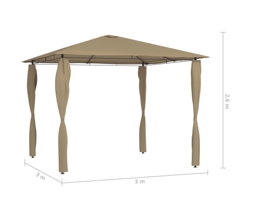 Cenador con cubiertas de postes taupé 3x3x2,6 m 160 g/m²
