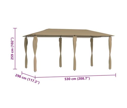 Cenador con cubiertas de postes taupe 2,98x5,3x2,59 m 160 g/m²