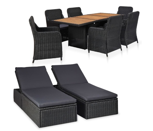 Juego de comedor de jardín 9 piezas ratán sintético negro