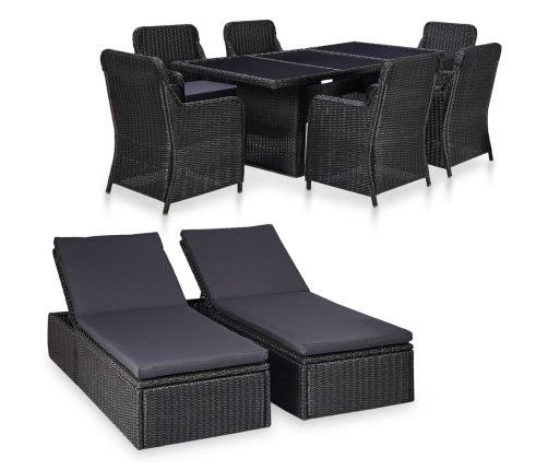 Juego de comedor de jardín 9 piezas ratán sintético negro
