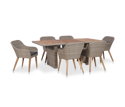 Set de comedor de jardín 7 pzas y cojines ratán sintético gris