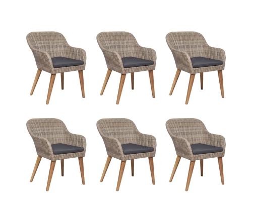 Set de comedor de jardín 7 pzas y cojines ratán sintético gris