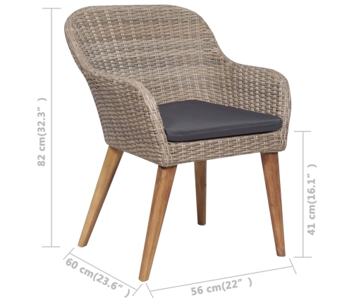 Set de comedor de jardín 7 pzas y cojines ratán sintético gris