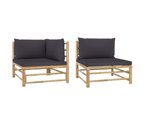 Set de muebles de jardín 2 piezas bambú y cojines gris oscuro