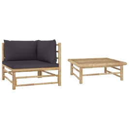 Set de muebles de jardín 2 piezas bambú y cojines gris oscuro