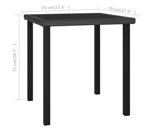 Mesa de comedor para jardín ratán sintético negro 70x70x73 cm