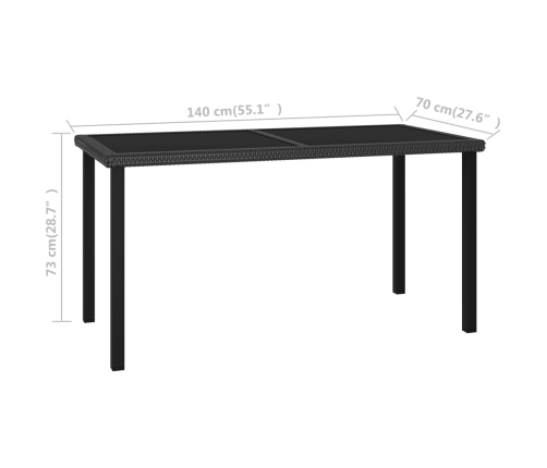 Mesa de comedor para jardín ratán sintético negro 140x70x73 cm