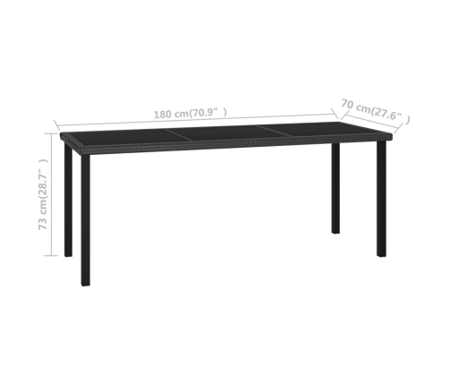 Mesa de comedor para jardín ratán sintético negro 180x70x73 cm