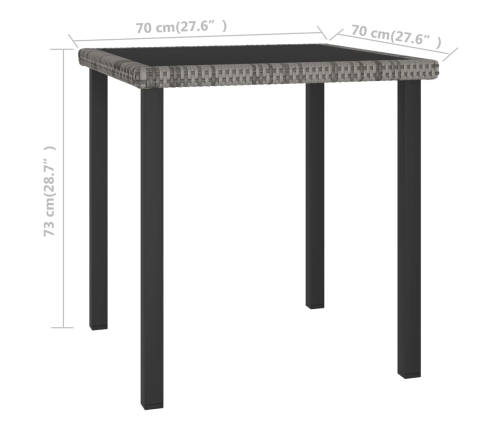 Mesa de comedor para jardín ratán sintético gris 70x70x73 cm