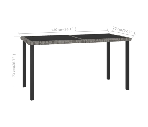 vidaXL Mesa de comedor para jardín ratán sintético gris 140x70x73 cm