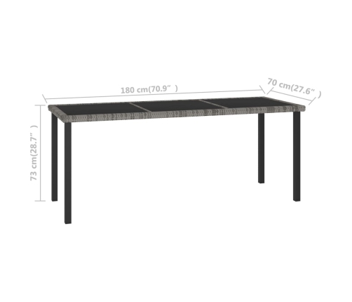 Mesa de comedor para jardín ratán sintético gris 180x70x73 cm