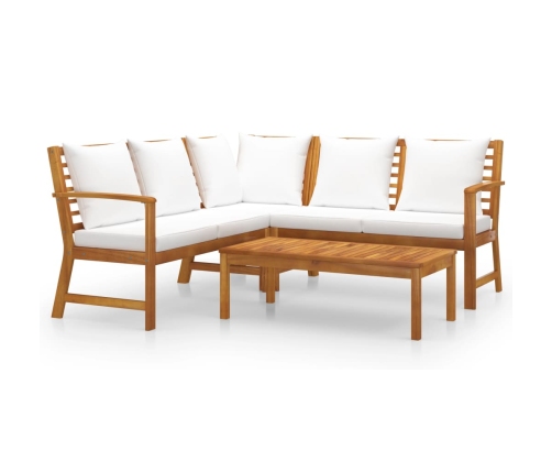 Muebles de jardín 4 pzas cojines crema madera maciza de acacia