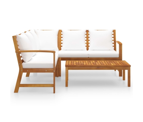 Muebles de jardín 4 pzas cojines crema madera maciza de acacia