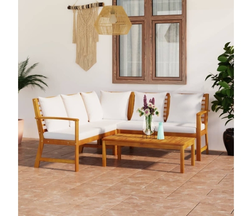 Muebles de jardín 4 pzas cojines crema madera maciza de acacia