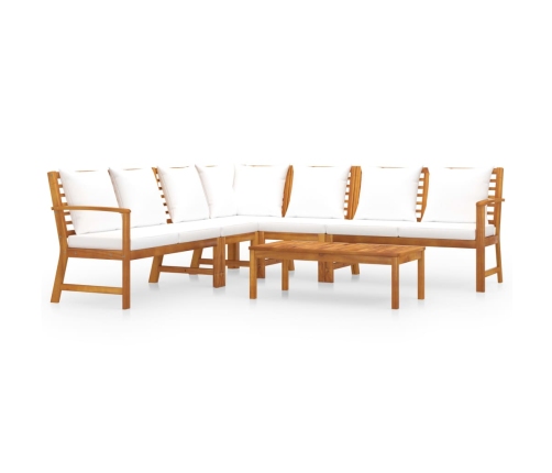 Muebles de jardín 6 pzas cojines crema madera maciza de acacia