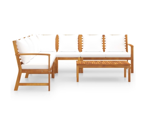 Muebles de jardín 6 pzas cojines crema madera maciza de acacia