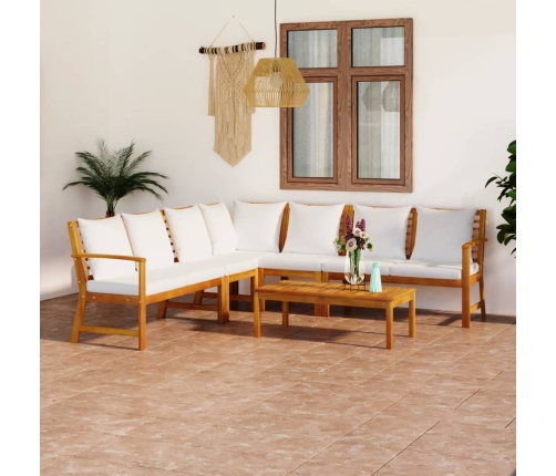 Muebles de jardín 6 pzas cojines crema madera maciza de acacia