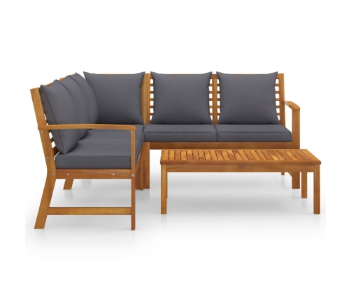 Muebles de jardín 4 pzas cojines crema madera maciza de acacia