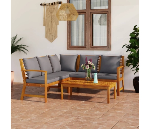 Muebles de jardín 4 pzas cojines crema madera maciza de acacia