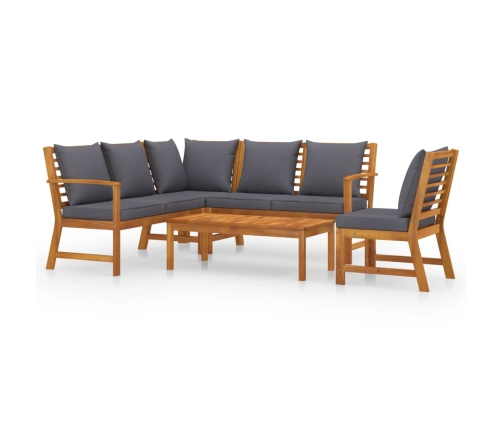 Juego de muebles jardín 5 pzas con cojines madera maciza acacia