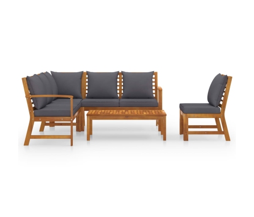 Juego de muebles jardín 5 pzas con cojines madera maciza acacia