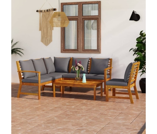 Juego de muebles jardín 5 pzas con cojines madera maciza acacia