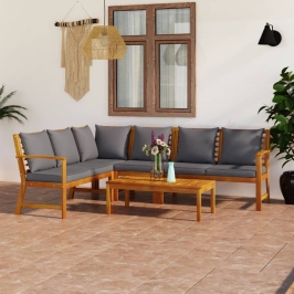 Juego de muebles jardín 5 pzas con cojines madera maciza acacia