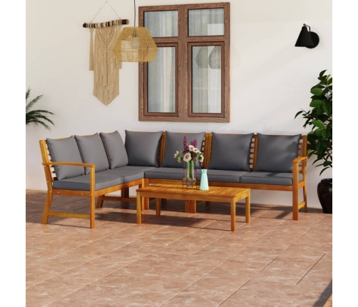 Juego de muebles jardín 5 pzas con cojines madera maciza acacia