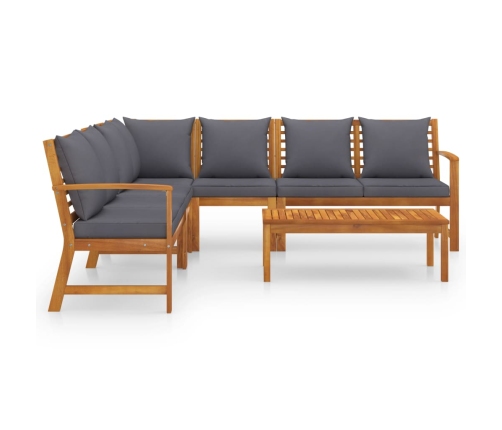 Juego de muebles jardín 6 pzas con cojines madera maciza acacia