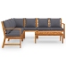 Juego de muebles jardín 6 pzas con cojines madera maciza acacia