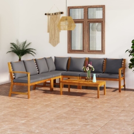 Juego de muebles jardín 6 pzas con cojines madera maciza acacia