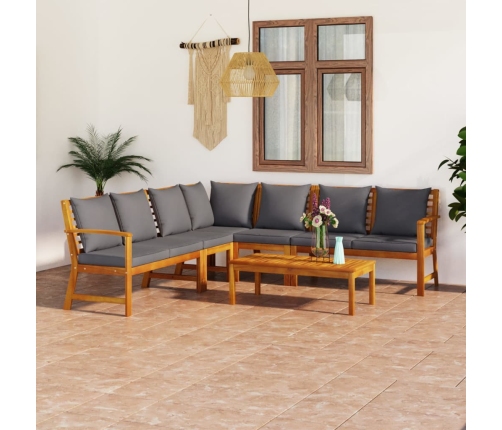 Juego de muebles jardín 6 pzas con cojines madera maciza acacia