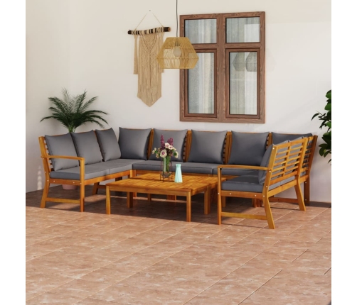 Muebles de jardín 9 pzas cojines crema madera maciza de acacia