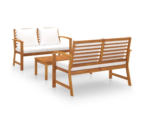 Muebles de jardín 3 pzas cojines madera maciza de acacia