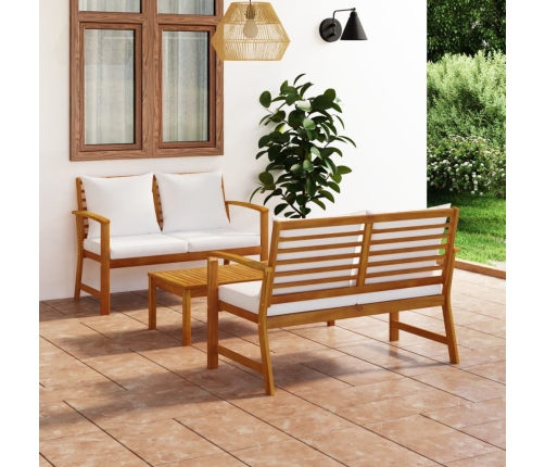 Muebles de jardín 3 pzas cojines madera maciza de acacia