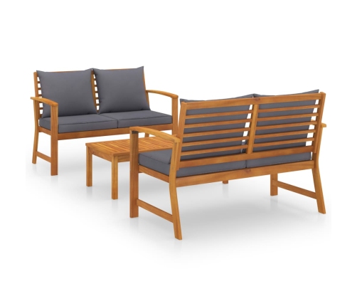 Muebles de jardín 3 pzas cojines madera maciza de acacia