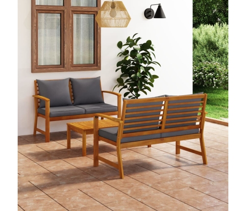 Muebles de jardín 3 pzas cojines madera maciza de acacia