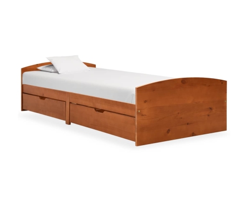 Estructura de cama 2 cajones sin colchón marrón miel 90x200 cm