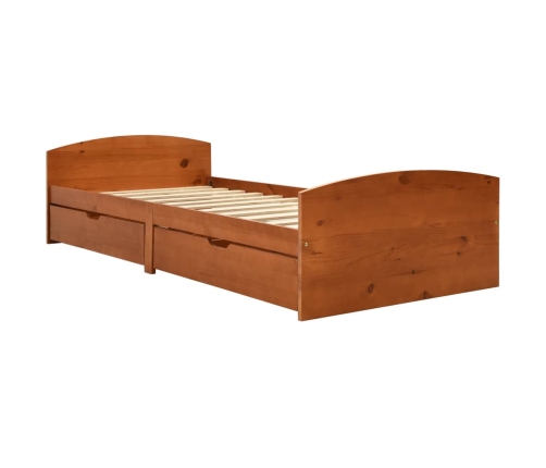 Estructura de cama 2 cajones sin colchón marrón miel 90x200 cm