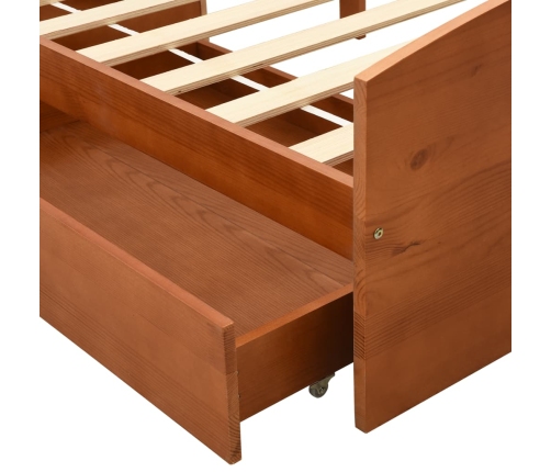 Estructura de cama 2 cajones sin colchón marrón miel 90x200 cm