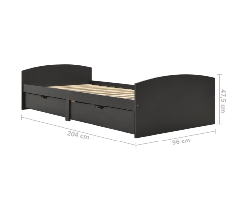 322158 vidaXL Bed Frame with 2 Drawers Grey Solid Pine Wood 90x200 cm