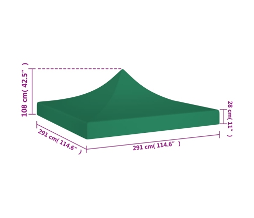 Techo de carpa para celebraciones verde 3x3 m 270 g/m²