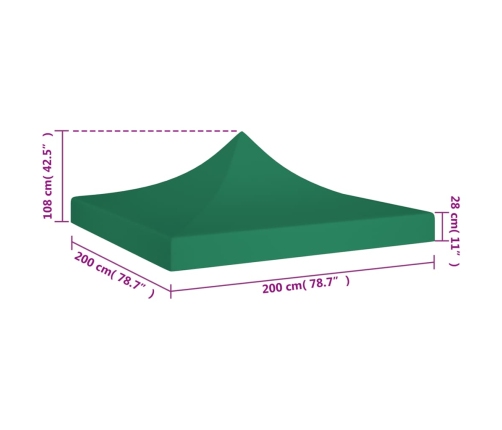 Techo de carpa para celebraciones verde 2x2 m 270 g/m²