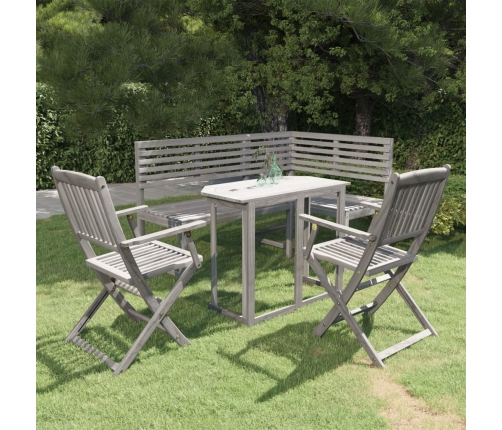 Muebles de bistró de jardín 4 piezas madera maciza acacia gris