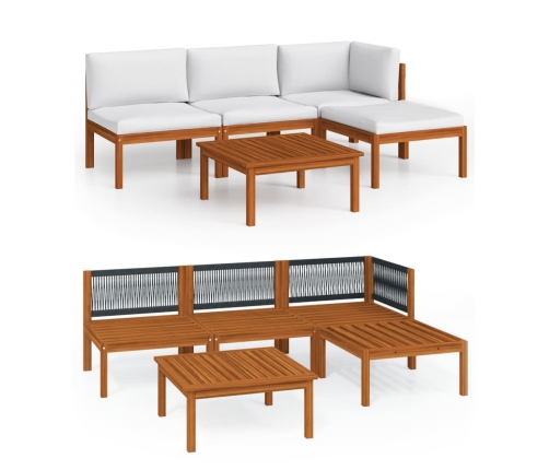 Muebles de jardín 5 pzas cojines crema madera maciza de acacia