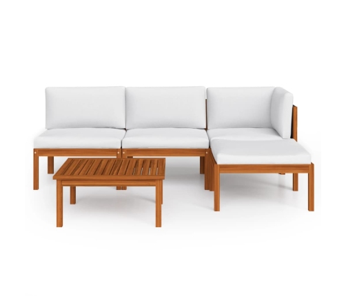 Muebles de jardín 5 pzas cojines crema madera maciza de acacia