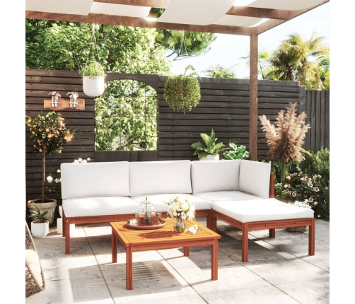 Muebles de jardín 5 pzas cojines crema madera maciza de acacia