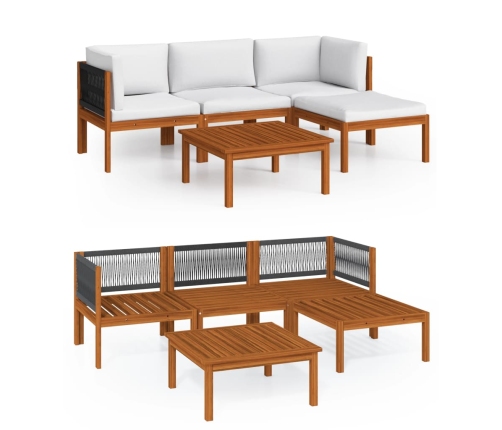 Muebles de jardín 5 pzas cojines crema madera maciza de acacia