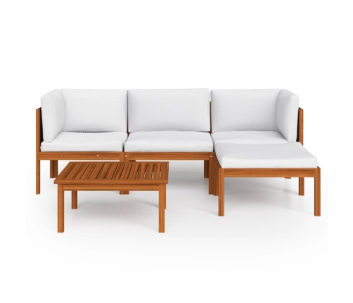 Muebles de jardín 5 pzas cojines crema madera maciza de acacia