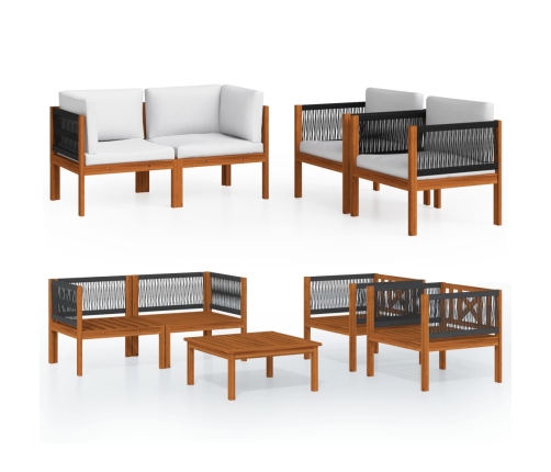 Muebles de jardín 5 pzas cojines crema madera maciza de acacia